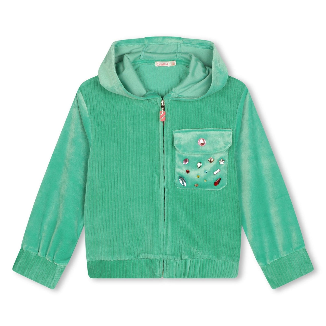 Billieblush Green Velvet Zip Up and Pants Set With Studded Pockets | HONEYPIEKIDS 