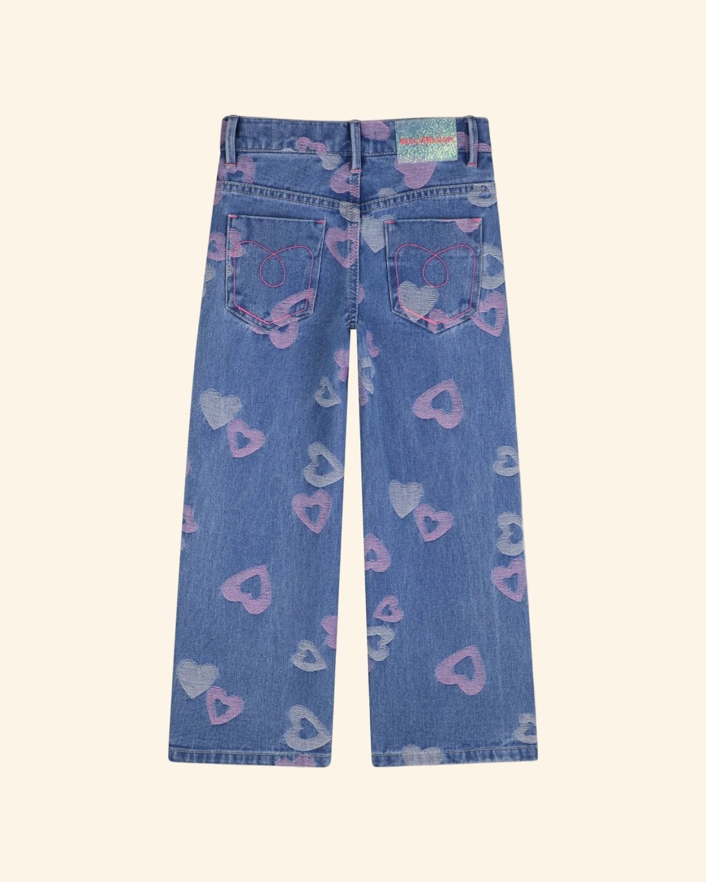 Billieblush Heart Print Blue Denim Straight Fit Jeans | HONEYPIEKIDS