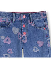 Billieblush Heart Print Blue Denim Straight Fit Jeans | HONEYPIEKIDS