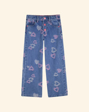 Billieblush Heart Print Blue Denim Straight Fit Jeans | HONEYPIEKIDS