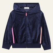 Billieblush Navy Shimmer Hooded Velour Sweatshirt Jacket | HONEYPIEKIDS 