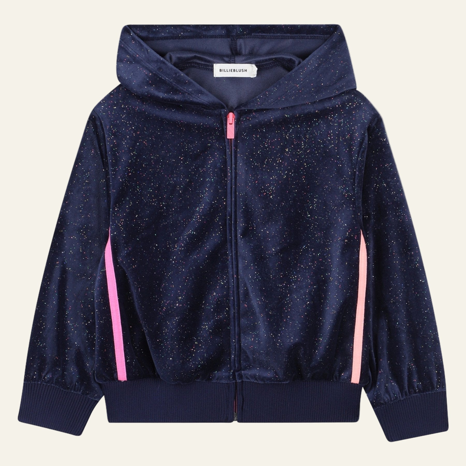 Billieblush Navy Shimmer Hooded Velour Sweatshirt Jacket | HONEYPIEKIDS 