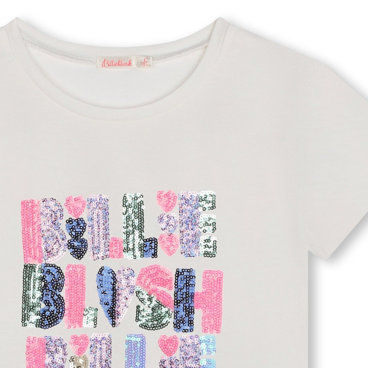 Billieblush White Sequin Logo SS Shirt | HONEYPIEKIDS 