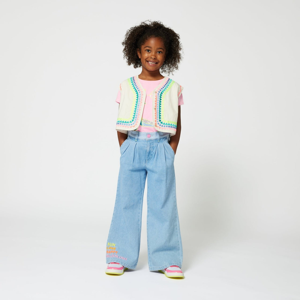 Billieblush Wide Leg Graphic Denim Jeans | HONEYPIEKIDS 