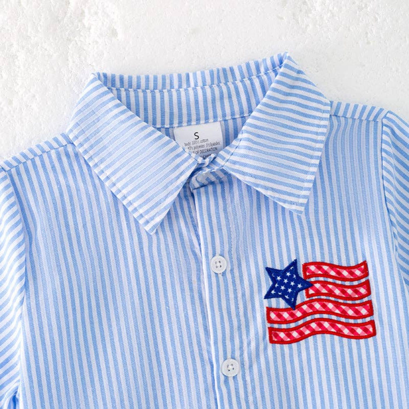 Boys July 4th Blue Stripe American Flag Shirt | HONEYPIEKIDS