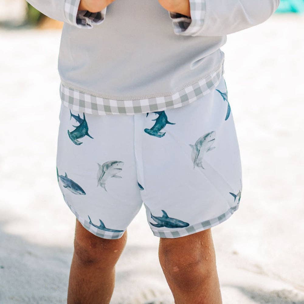 Boys Swim Shorts - Sharks Pattern | HONEYPIEKIDS 