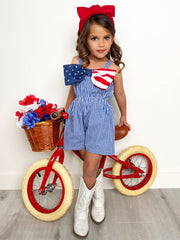 Mia Belle Girls • Wholesale - American Bow Gingham Romper: Blue / 10Y | HONEYPIEKIDS 