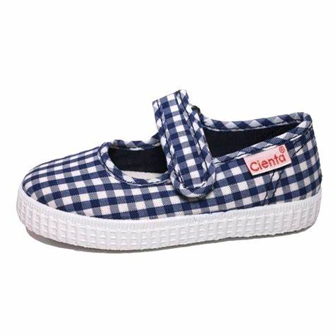 Cienta Girls Mary Jane Shoes - Navy Gingham | HONEYPIEKIDS 