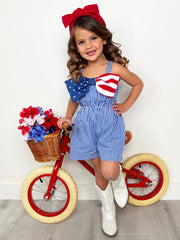 Mia Belle Girls • Wholesale - American Bow Gingham Romper: Blue / 10Y | HONEYPIEKIDS 