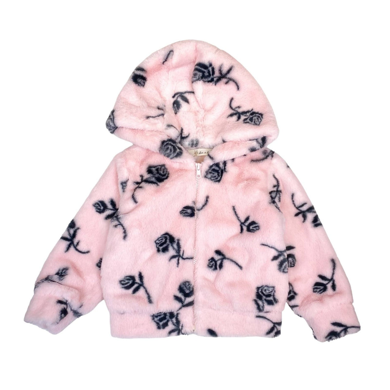 Doe a Dear Girls Rose Furry Hooded Jacket | HONEYPIEKIDS 