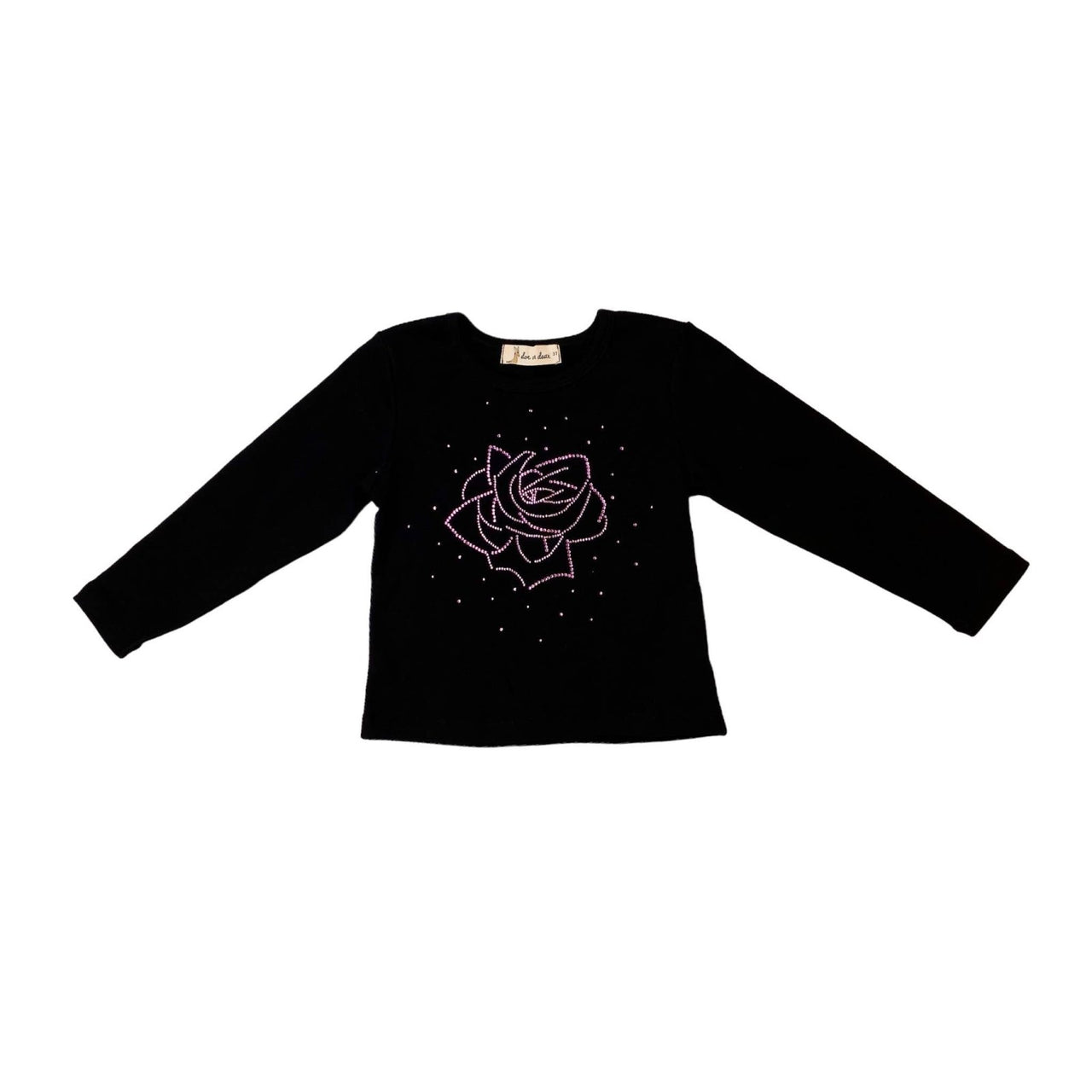 Doe a Dear Girls Crystal Pink Rose L/S Black Top | HONEYPIEKIDS 