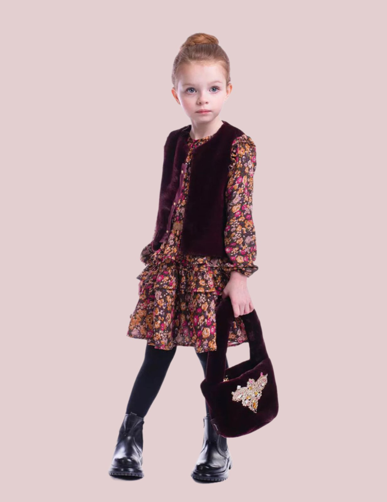 Eva Girls Faux Fur Vest - BURGUNDY | HONEYPIEKIDS 