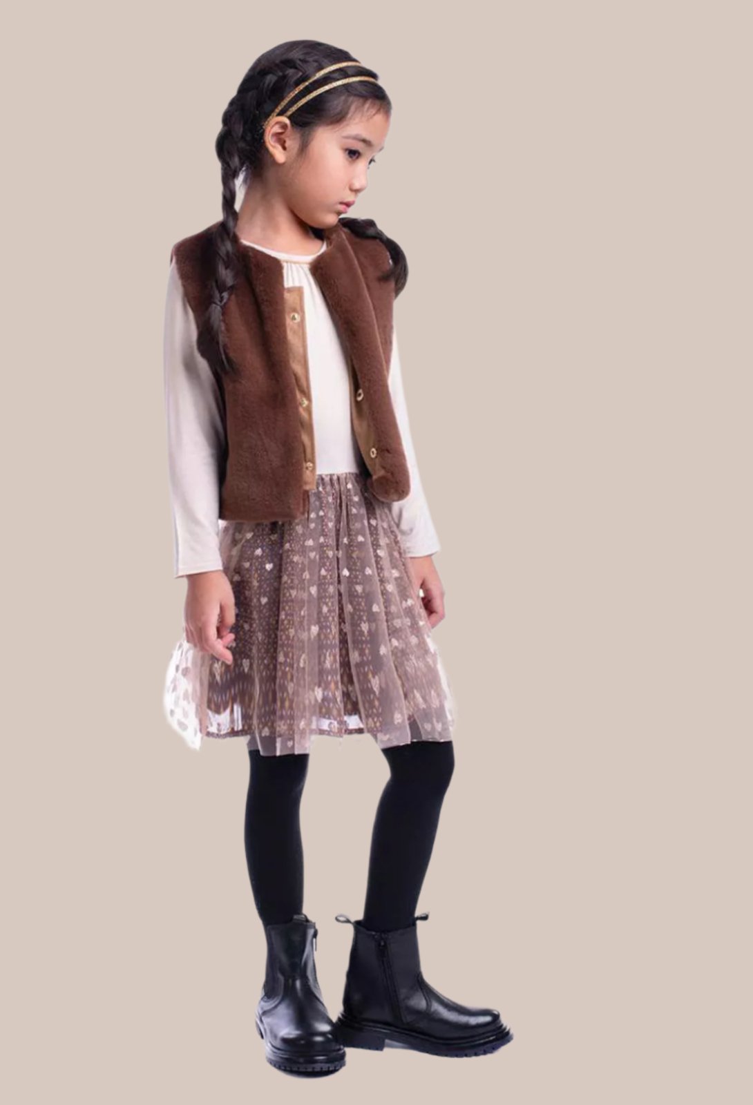 Eva Girls Faux Fur Vest - OAK BROWN | HONEYPIEKIDS 
