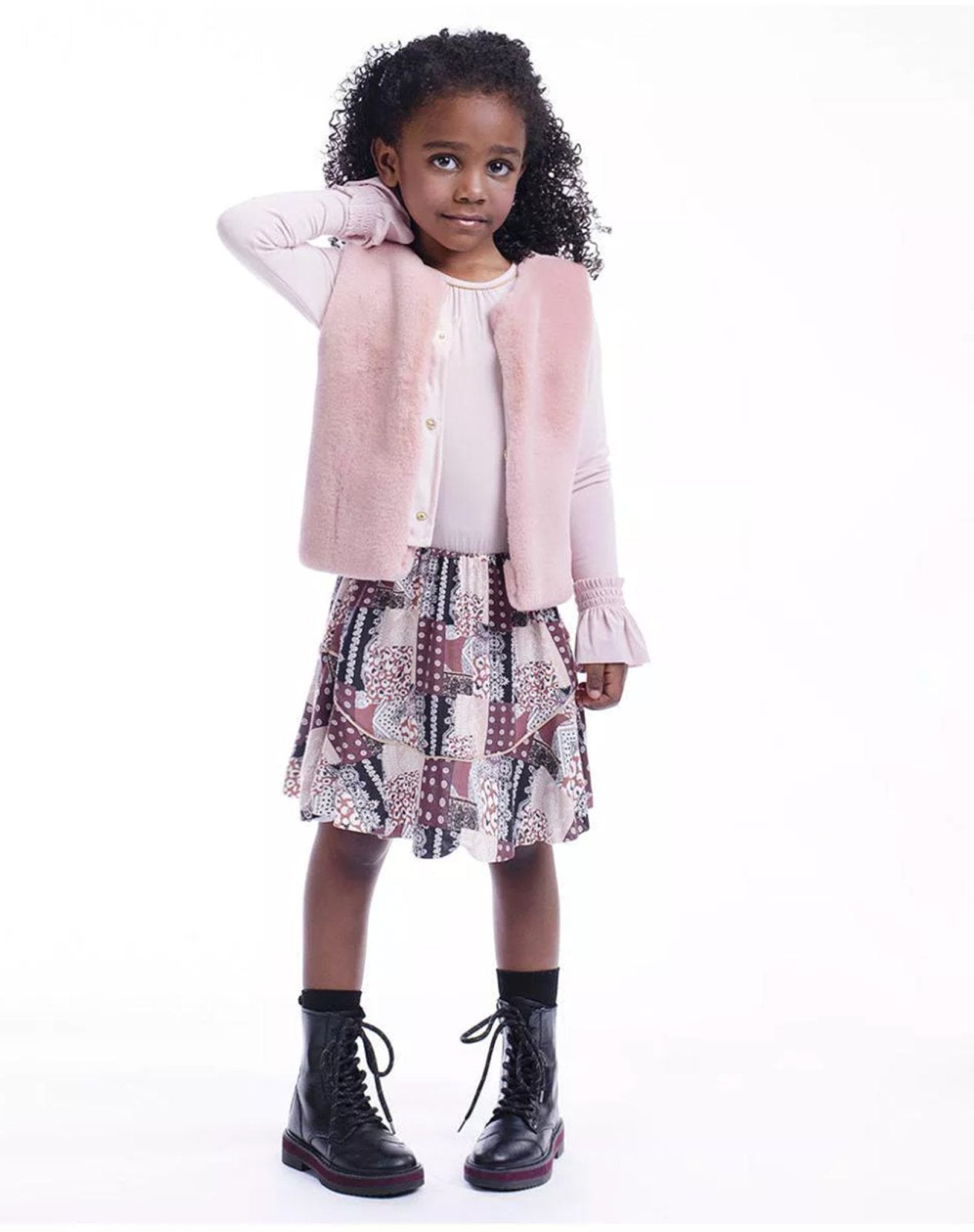 Eva Girls Faux Fur Vest - POWDER PINK | HONEYPIEKIDS 