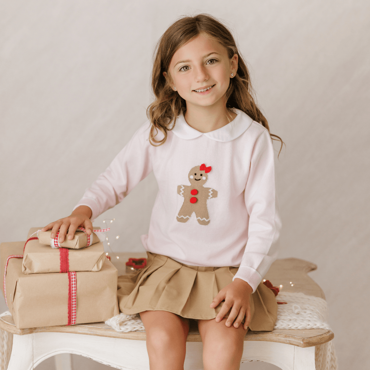 Feltman Brothers Girls Holiday Gingerbread Knit Sweater | HONEYPIEKIDS