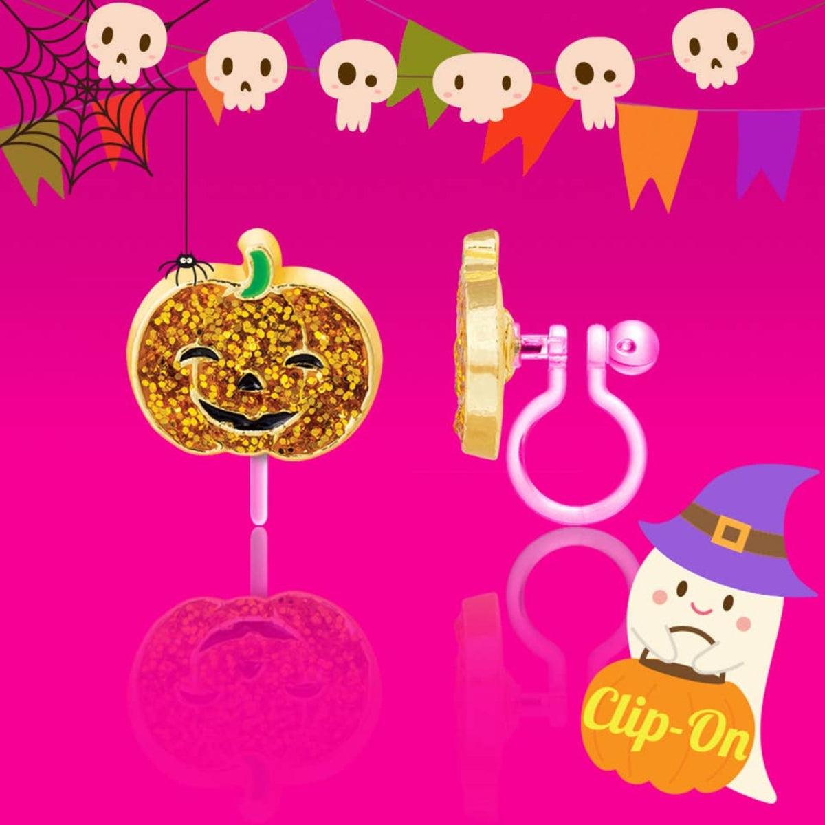 Girl Nation Halloween Glitter Pumpkin Kids Clip On Earrings | HONEYPIEKIDS 
