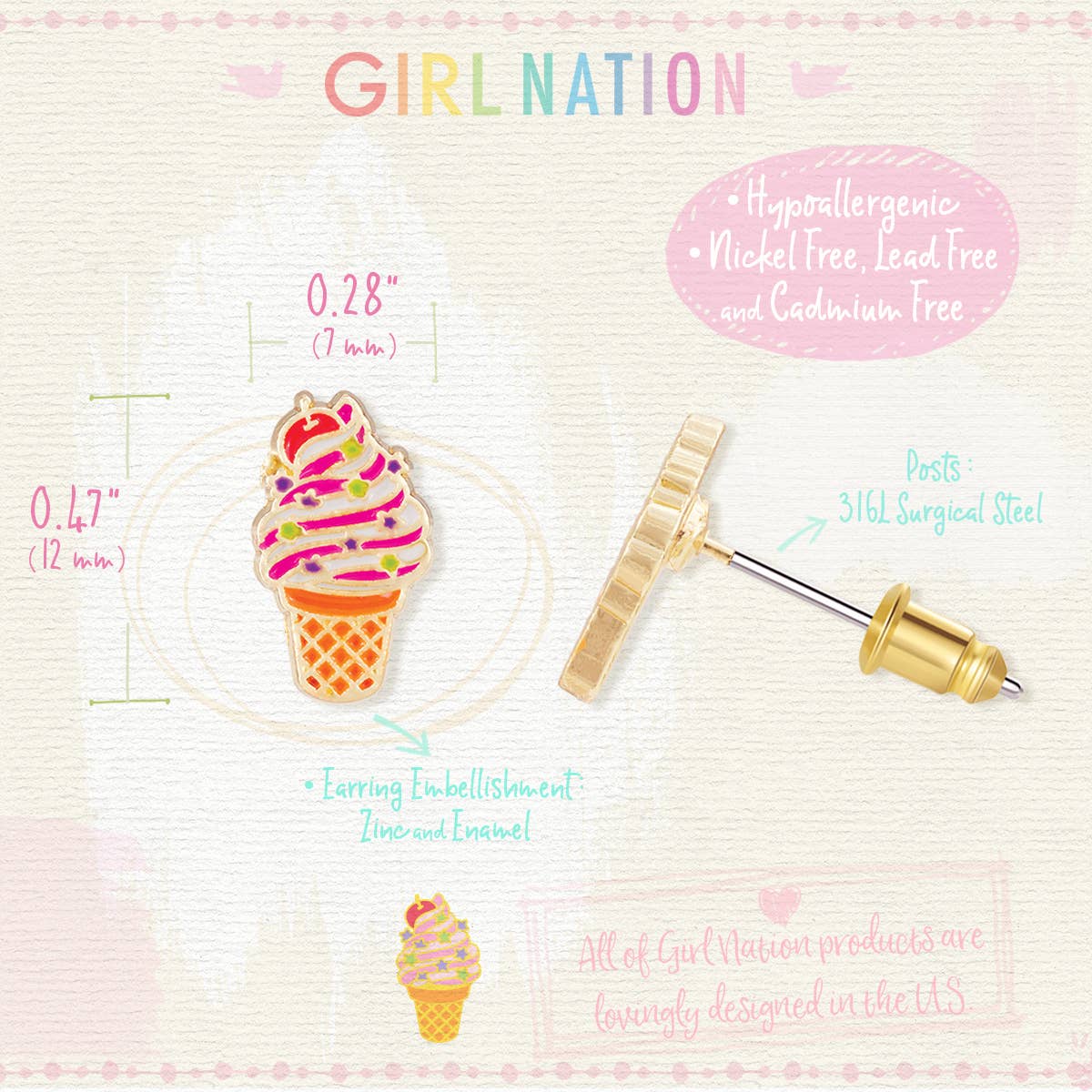 Girl Nation Soft Serve Swirl Cutie Stud Earrings | HONEYPIEKIDS