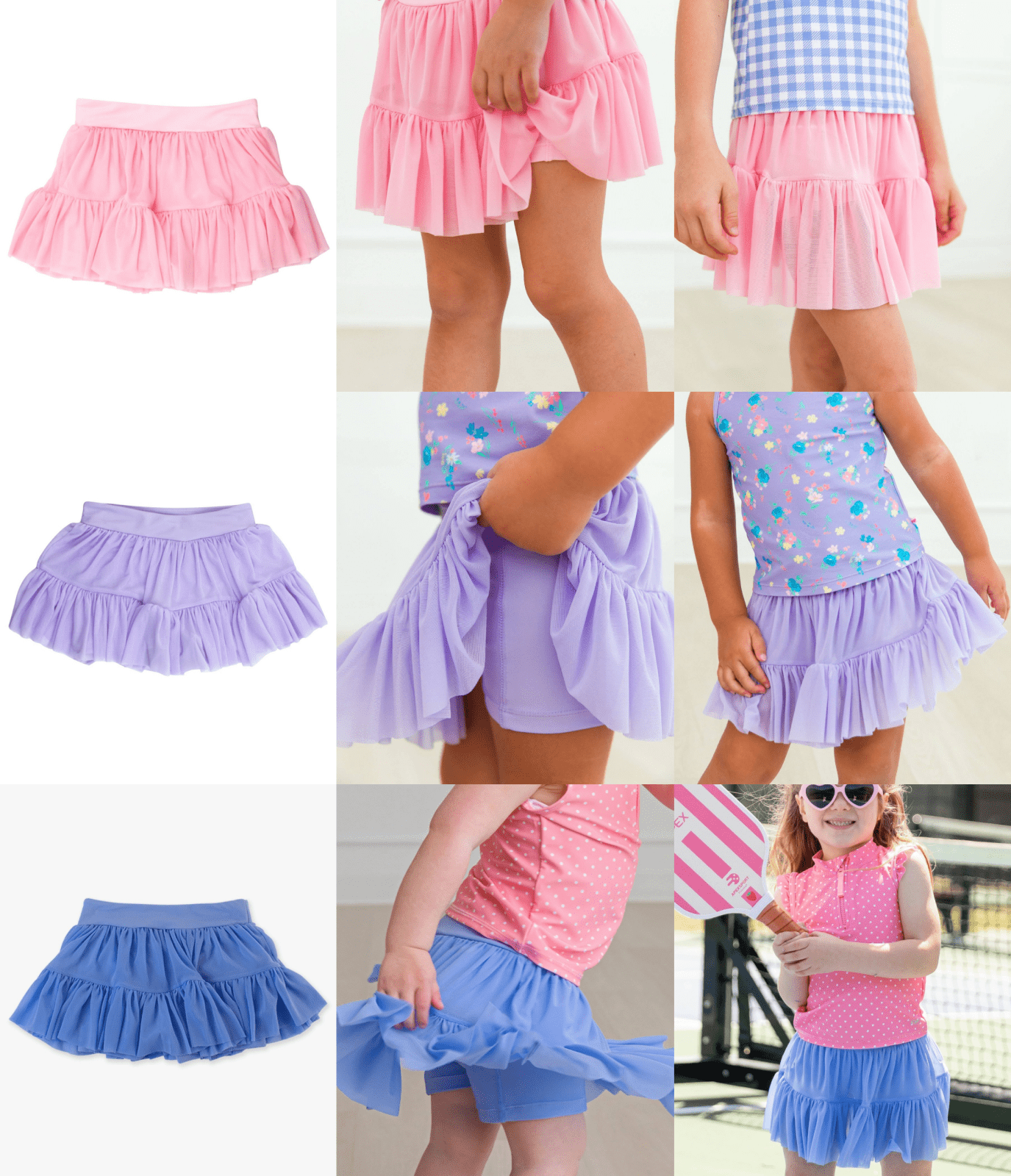 Girls Active Tulle Summer Skort with UPF 50+ - 3 Color Choices | HONEYPIEKIDS 