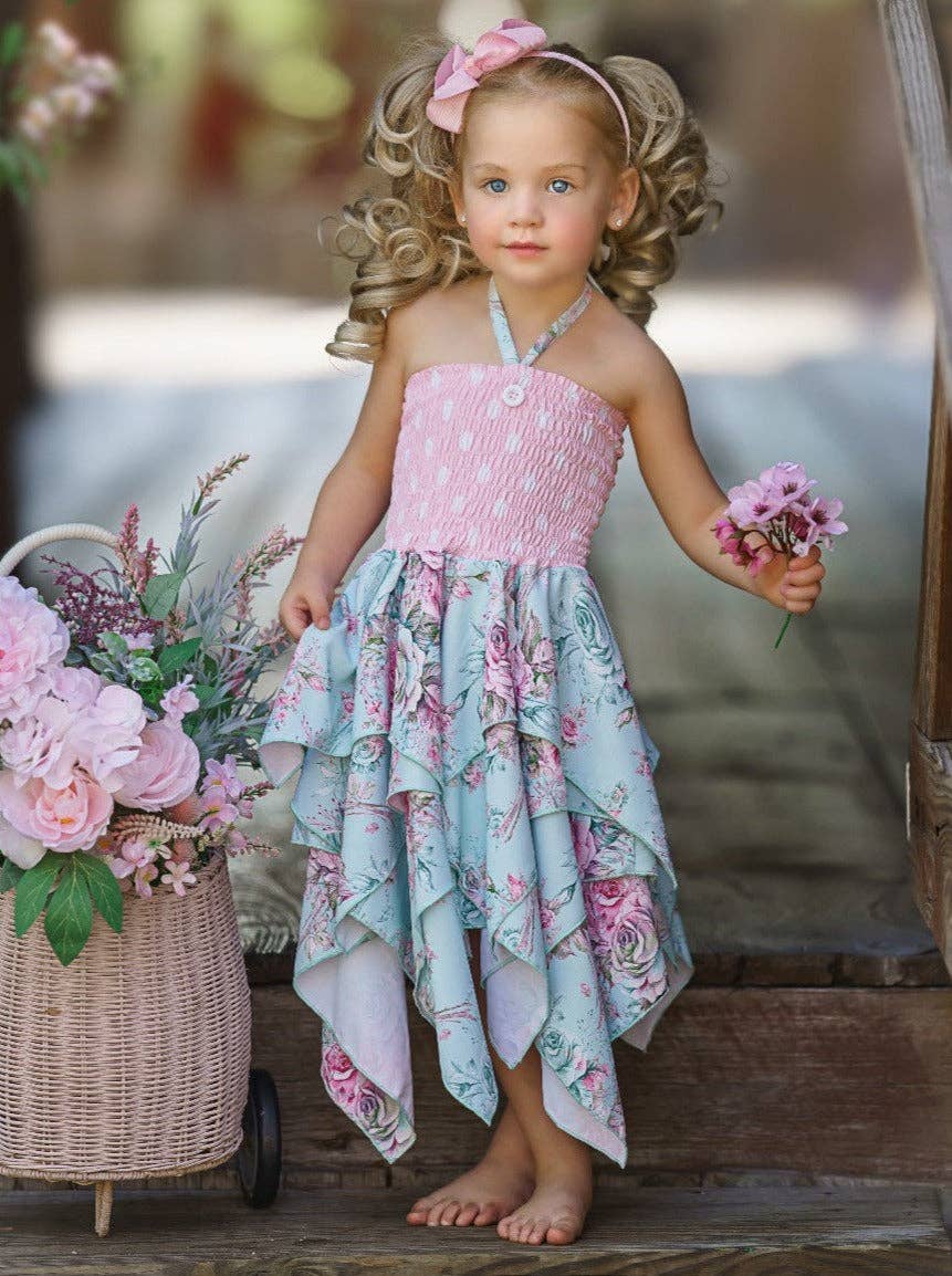 Girls Fancy Roses Smocked Handkerchief Dress | HONEYPIEKIDS 