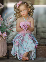 Girls Fancy Roses Smocked Handkerchief Dress | HONEYPIEKIDS 