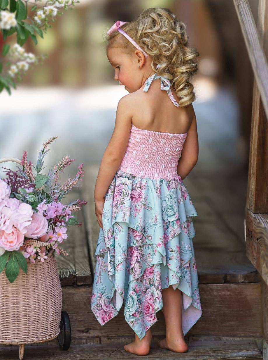 Girls Fancy Roses Smocked Handkerchief Dress | HONEYPIEKIDS 