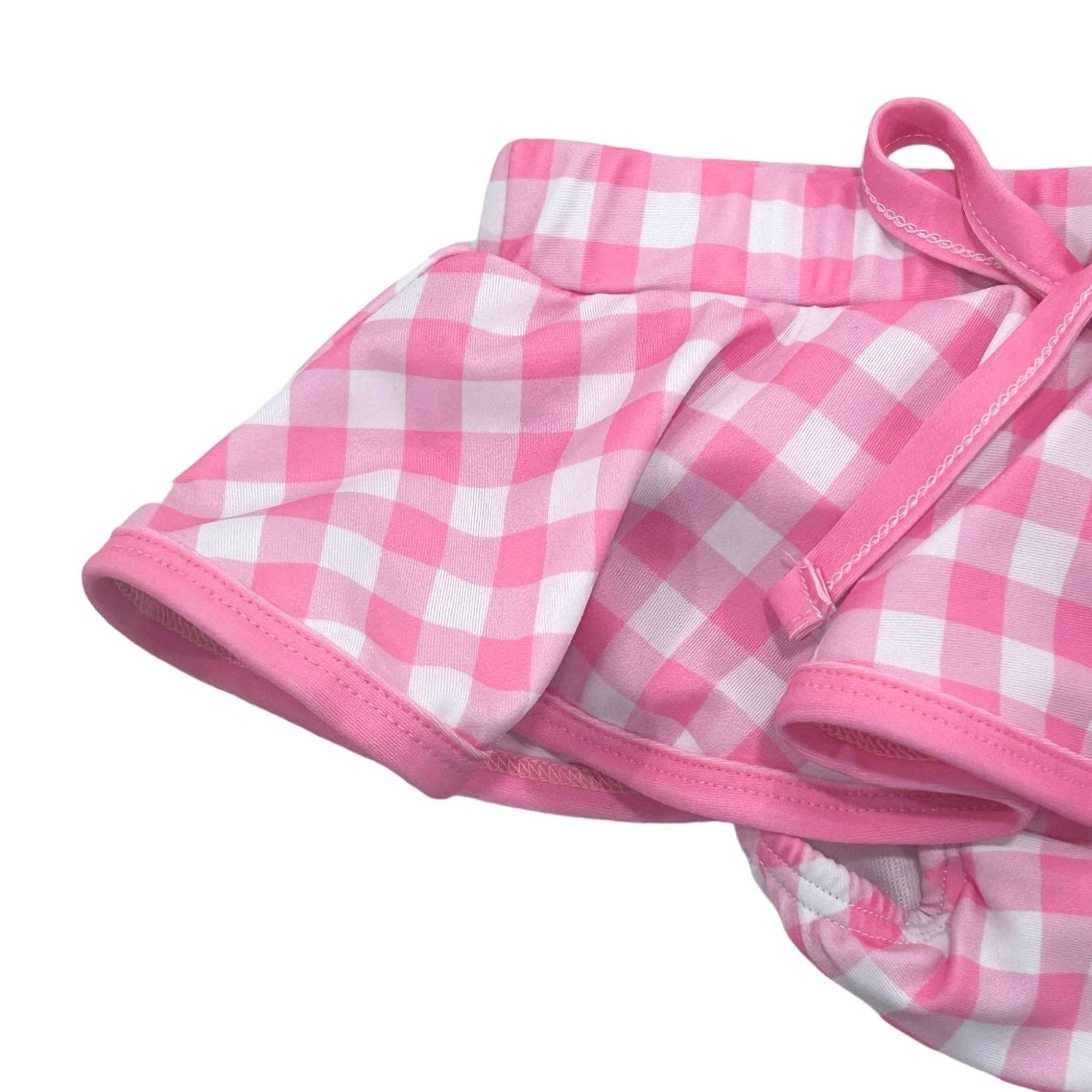 Girls Long Sleeve Skirted Bikini Swimsuit in Pink Gingham | HONEYPIEKIDS 