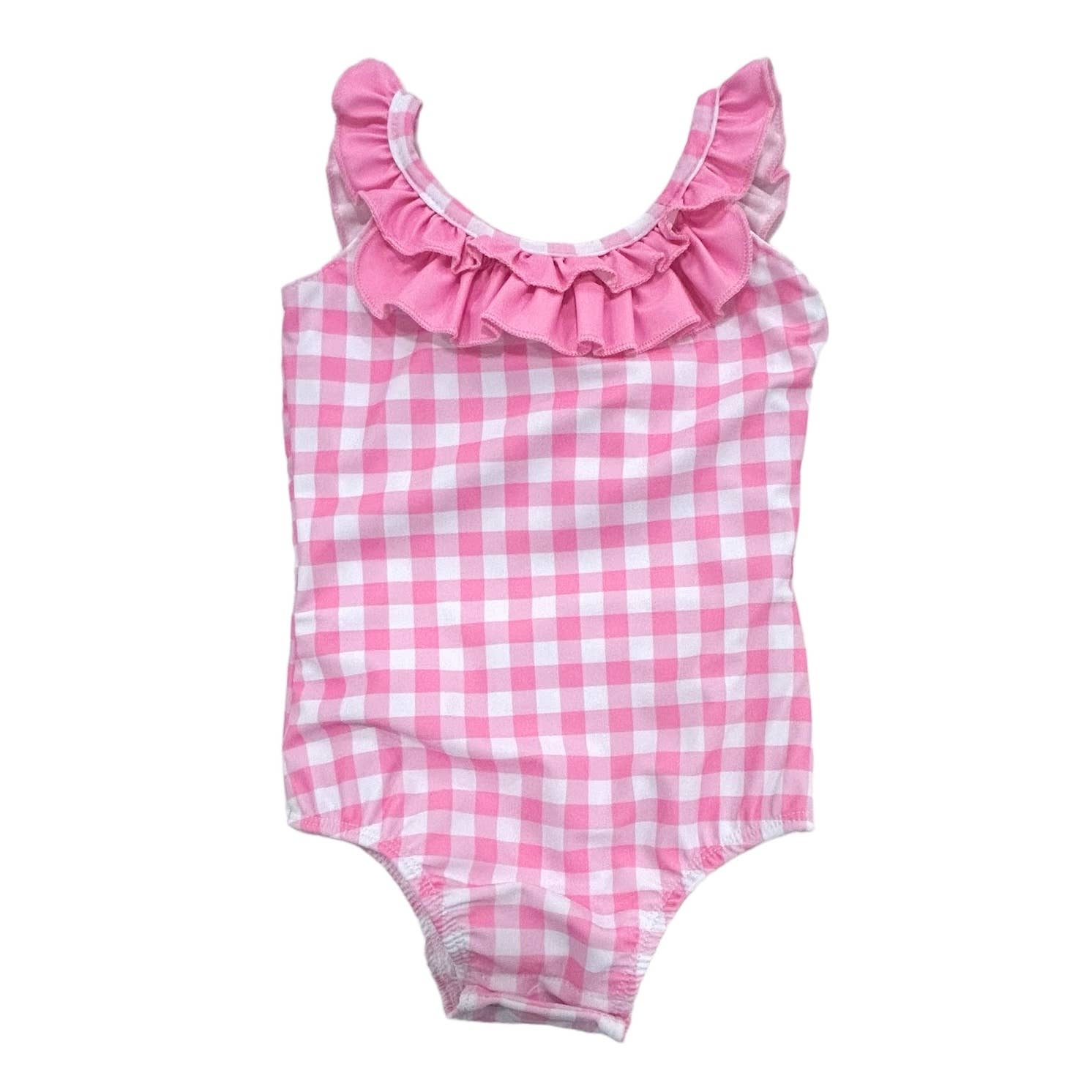 Girls One Piece Swimsuit in Pink Gingham with Bow Back | HONEYPIEKIDS 