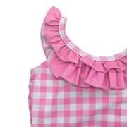 Girls One Piece Swimsuit in Pink Gingham with Bow Back | HONEYPIEKIDS 