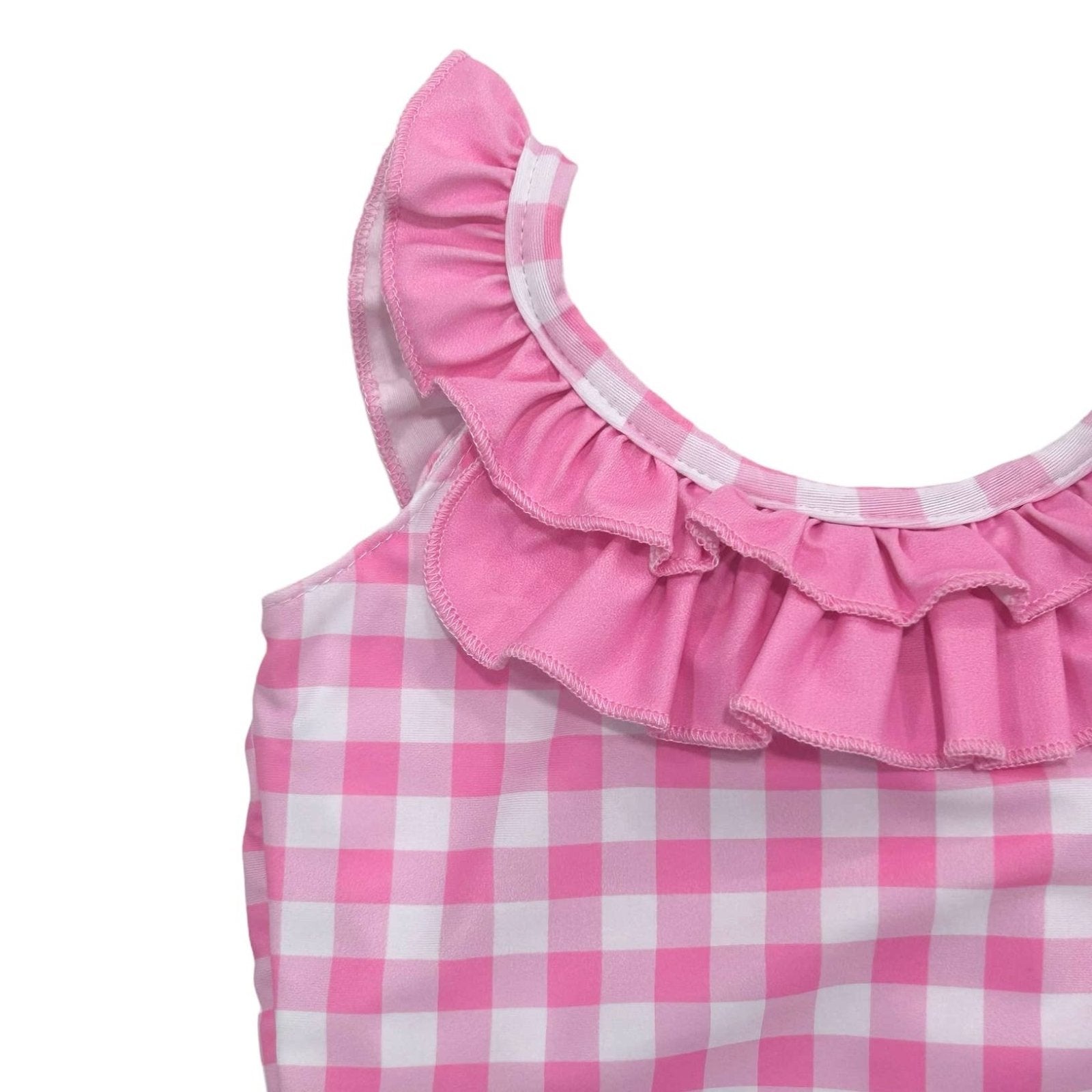 Girls One Piece Swimsuit in Pink Gingham with Bow Back | HONEYPIEKIDS 
