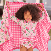 Girls Rashguard Tankini Two Piece Swimsuit - Pink Hibiscus | HONEYPIEKIDS 