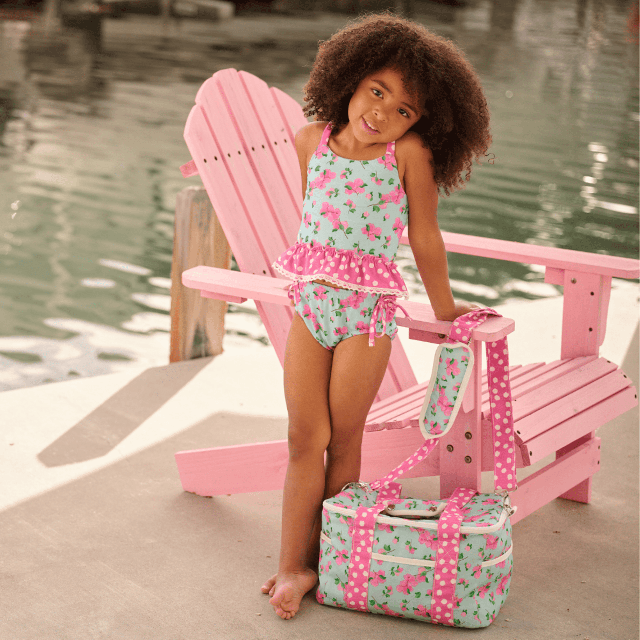 Girls Ruffle Tankini Two Piece Swimsuit - Bougainvillea | HONEYPIEKIDS 