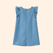 Apple of My Eye Denim Ruffle Dress With Apple Bag | HONEYPIEKIDS