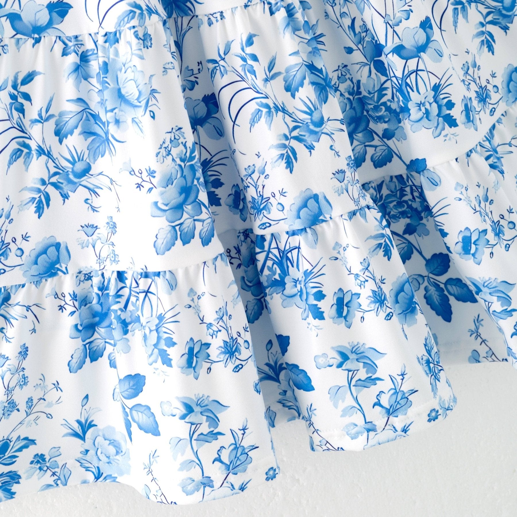 Summer Blue Floral Milk Silk Girls Dress | HONEYPIEKIDS
