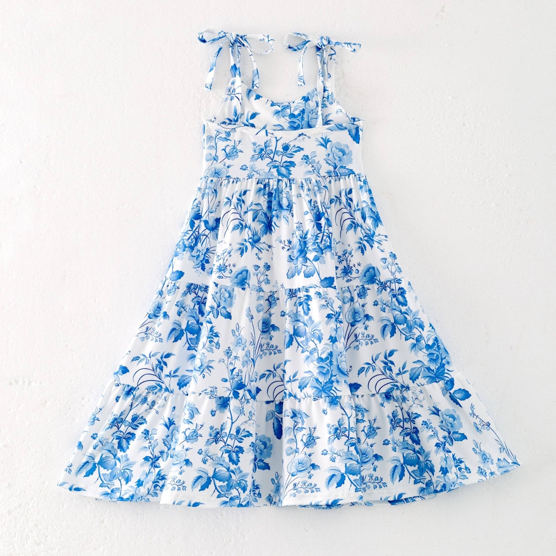 Summer Blue Floral Milk Silk Girls Dress | HONEYPIEKIDS