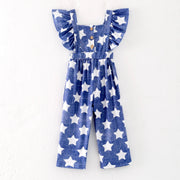 Patriotic Girls Blue Star Jumpsuit | HONEYPIEKIDS