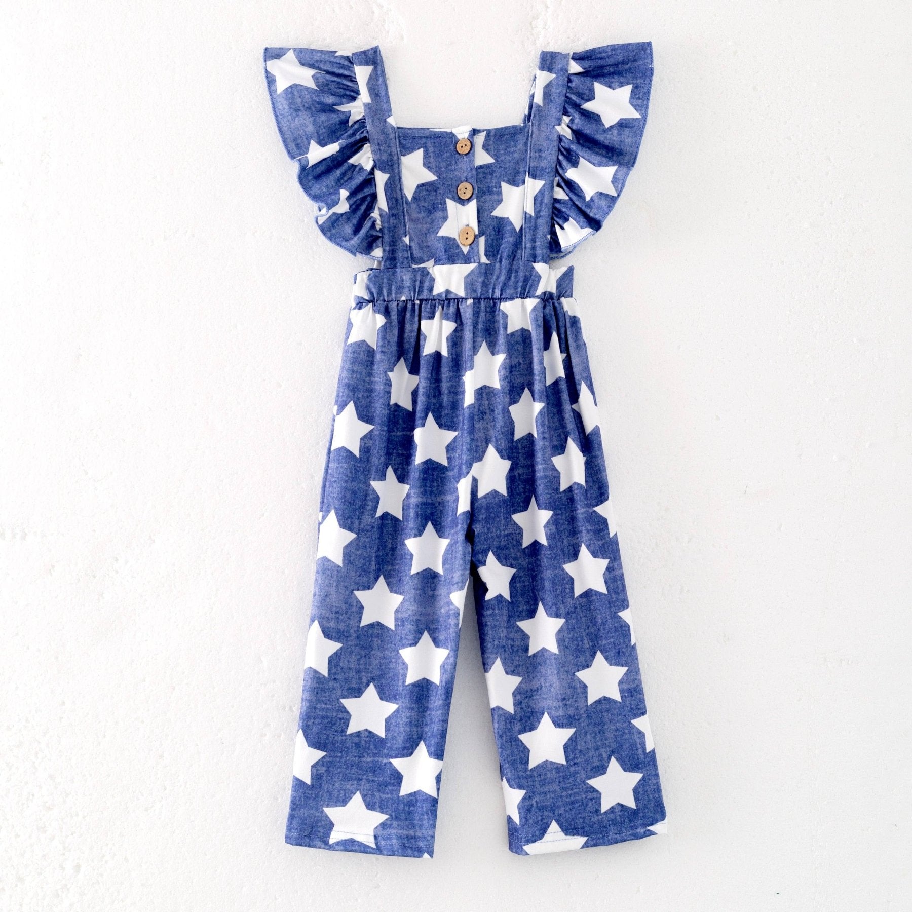 Patriotic Girls Blue Star Jumpsuit | HONEYPIEKIDS
