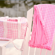 Girls Summer Swim and Beach Towel - Pink Gingham | HONEYPIEKIDS 