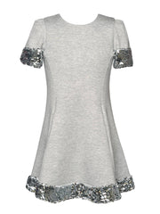 Hannah Banana Silver Sequin Trim A-Line Pockets Girls Holiday Dress | HONEYPIEKIDS 