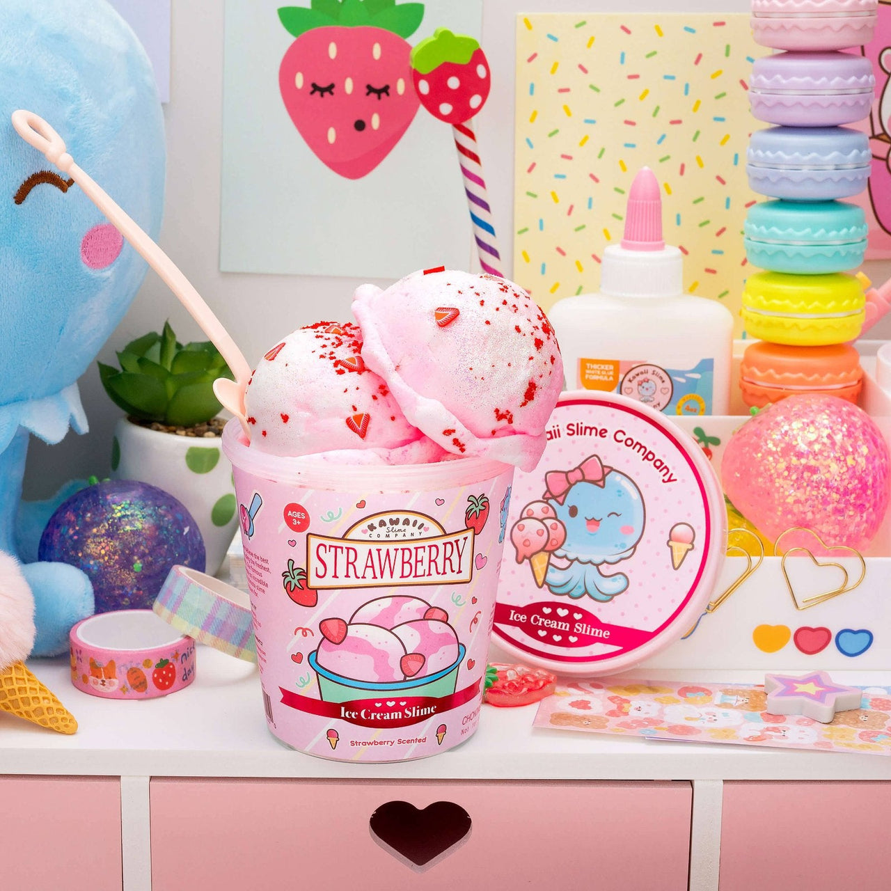 Kawaii Slime - Strawberry Scented Ice Cream Pint Slime | HONEYPIEKIDS 