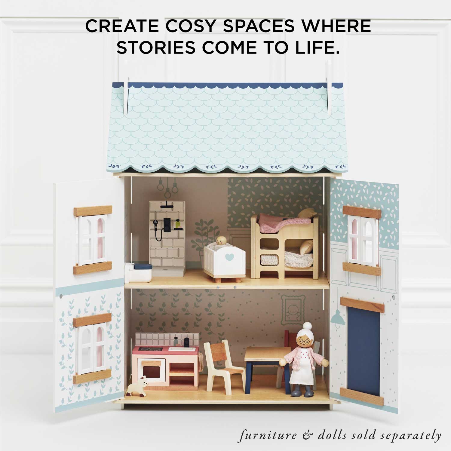 Bluebelle Cottage Style Wooden Doll House | HONEYPIEKIDS 