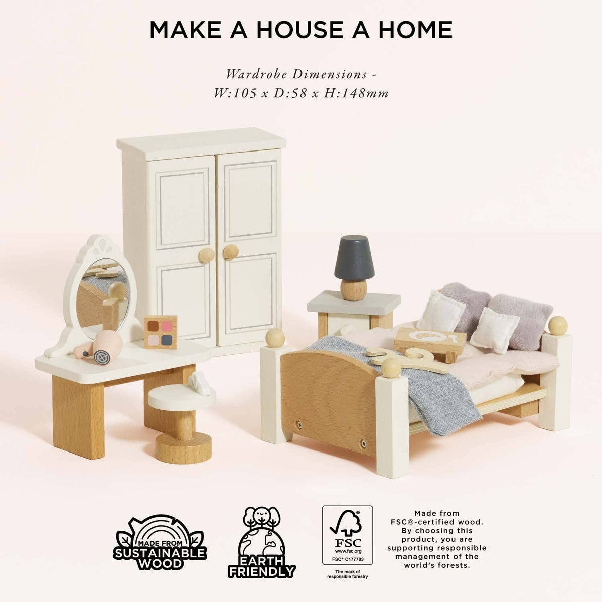 Le Toy Van Wooden Dollhouse Furniture Set - BEDROOM | HONEYPIEKIDS 