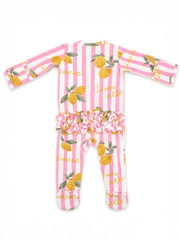 Lemon Amore Baby Girls 2-Way Zip Ruffle Bamboo Footie Sleeper | HONEYPIEKIDS 