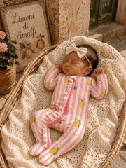 Lemon Amore Baby Girls 2-Way Zip Ruffle Bamboo Footie Sleeper | HONEYPIEKIDS 