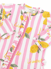Lemon Amore Baby Girls 2-Way Zip Ruffle Bamboo Footie Sleeper | HONEYPIEKIDS 