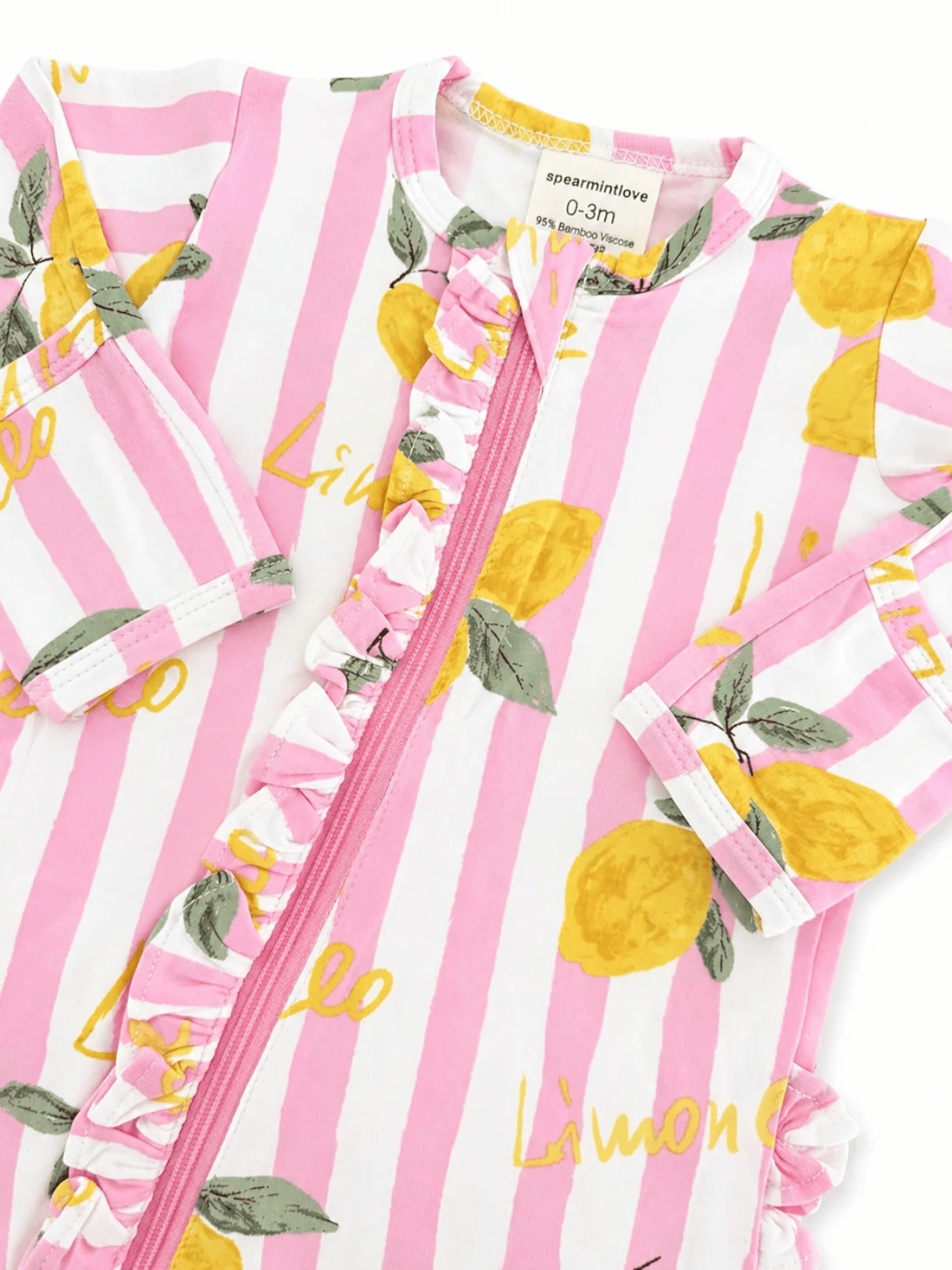 Lemon Amore Baby Girls 2-Way Zip Ruffle Bamboo Footie Sleeper | HONEYPIEKIDS 