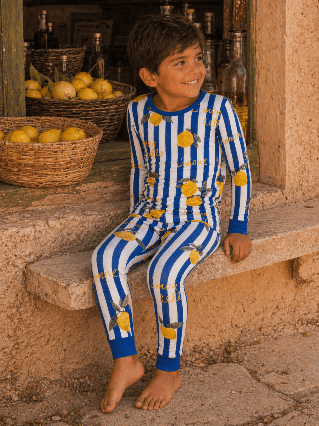 Boys L/S 2-Piece Pajama Set - Amalfi Lemon Classico | HONEYPIEKIDS