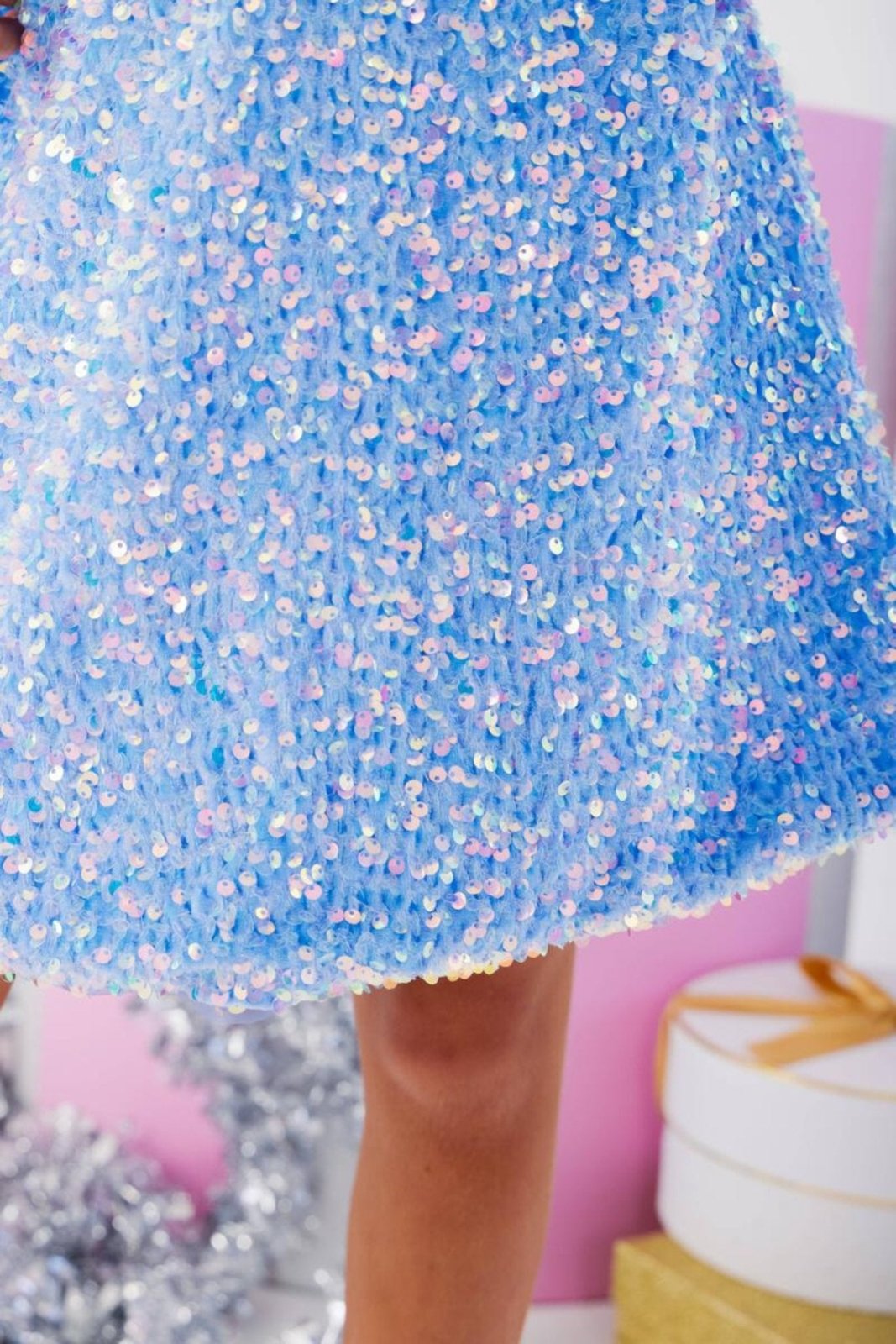 Lola and The Boys Blue Snow Angel Sequin Shimmer Dress | HONEYPIEKIDS 