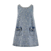 Lola and The Boys Crystal Heart Denim Bow Dress | HONEYPIEKIDS 