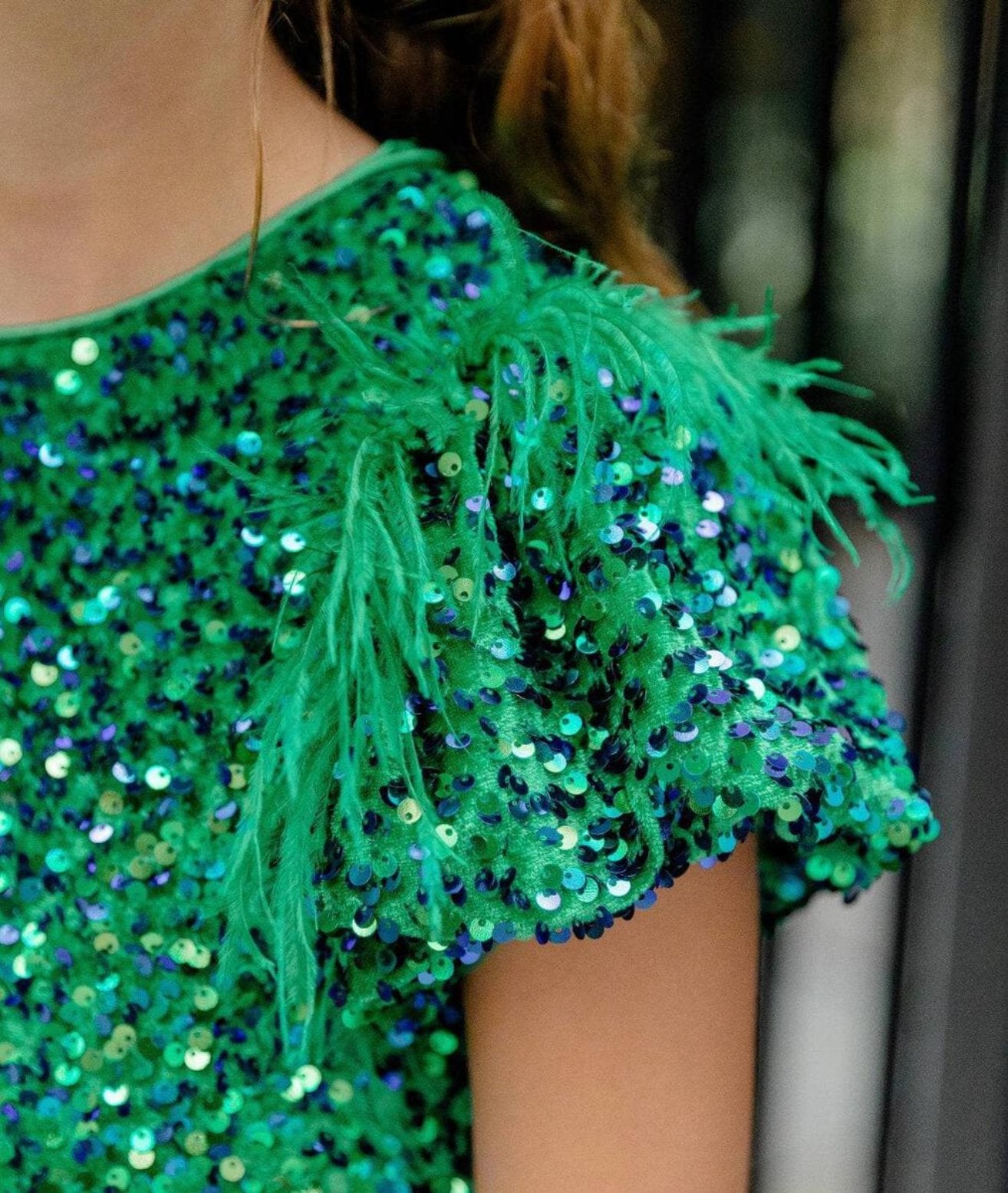 Lola and The Boys Emerald Sequin Feather Dress | HONEYPIEKIDS Lola and The Boys Emerald Sequin Feather Dress | HONEYPIEKIDS