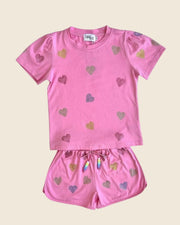 Lola and The Boys Girls Crystal Hearts Shorts Set - PINK | HONEYPIEKIDS 